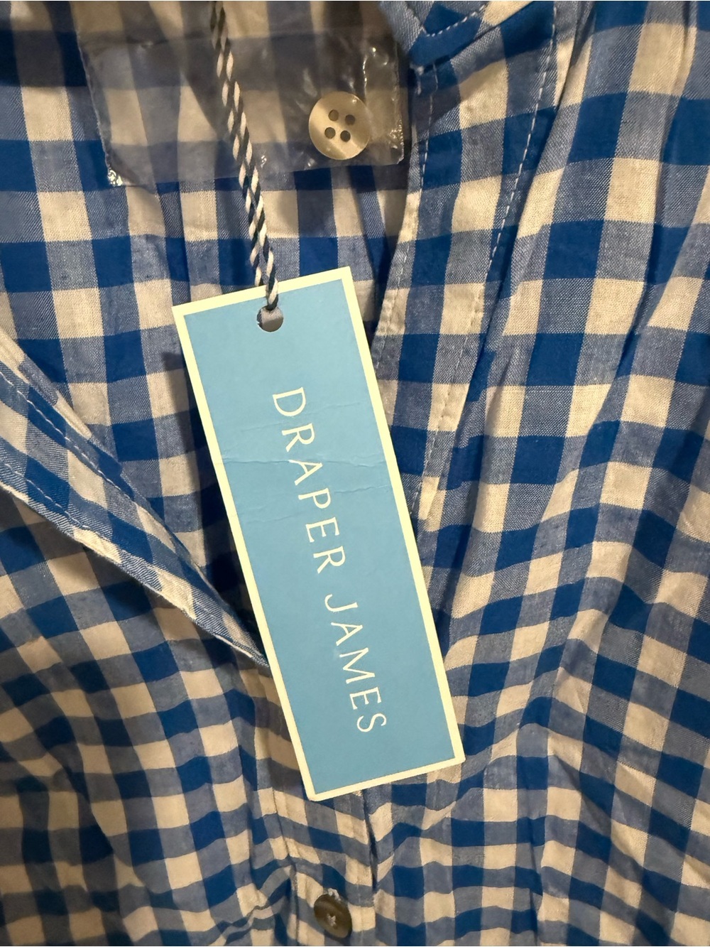 NWT Draper James Blue White Gingham Ruffle Sleeve Button Front Blouse Medium - Picture 8 of 9
